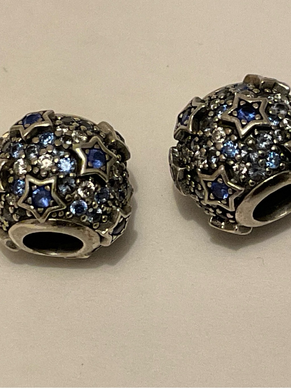 Pandora Silver Charm Bead with Blue and Clear Pavé Stars